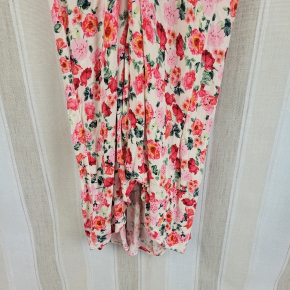 Old Navy Puff-Sleeve V-Neck Crepe Midi Dress Floral Pink Red Size Small - Picture 5 of 10